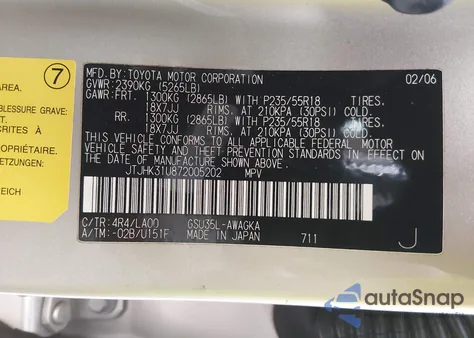 2007 Lexus Rx 350 from USA, damaged, VIN JTJHK31U872005202